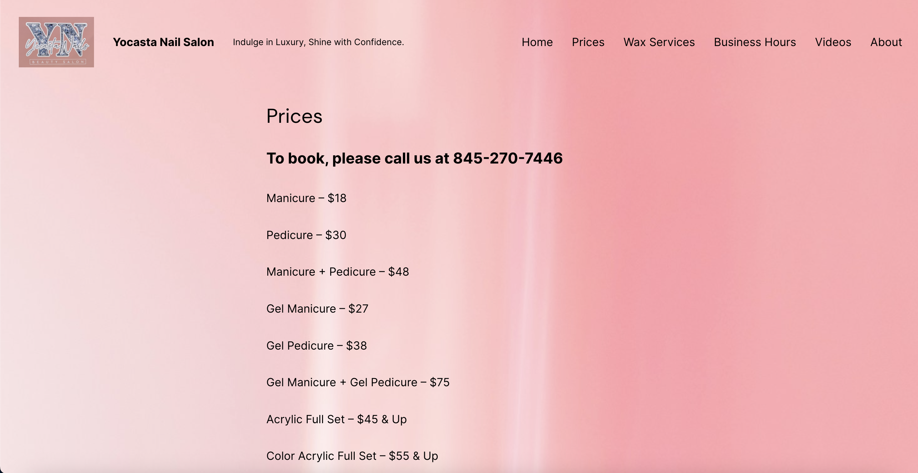 Nail Salon Website - Services